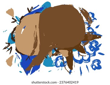 Blue and brown graffiti speech bubble. Abstract modern Messaging sign street art decoration, Discussion icon performed in urban painting style.