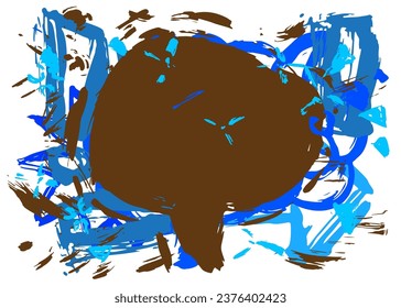 Blue and brown graffiti speech bubble. Abstract modern Messaging sign street art decoration, Discussion icon performed in urban painting style.