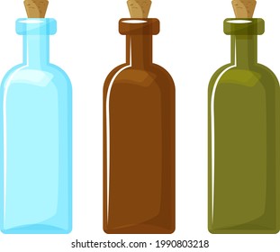 blue, brown and greenglass  bottles collection vector illustration