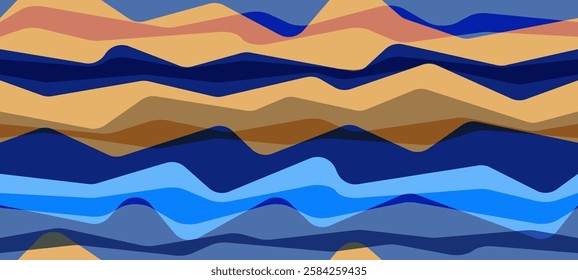 Blue brown irregular horizontal stripes vector seamless design