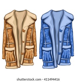 Blue and brown ladies jacket. Vector illustration.