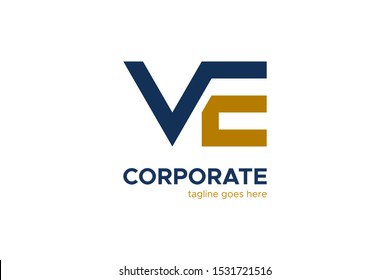 Blue Brown Letter V and E Logo Design Vector Logo Template