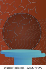Blue and brown mockup product display. Abstract stage showcase. Vector cylinder pedestal podium for presentation. Minimal geometric forms, empty platform scene.