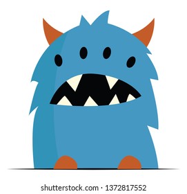 Blue and brown monster with its mouth open and sharp teeth visible vector color drawing or illustration 