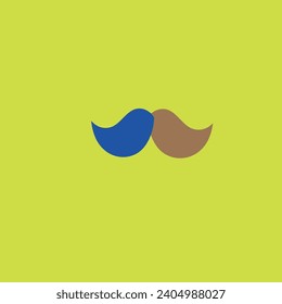 blue and brown mustache in front of the background
