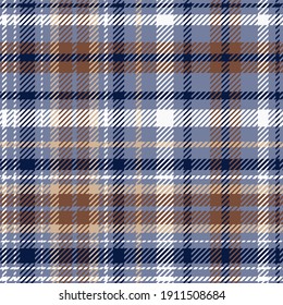 Blue and brown plaid check. Seamless vector tartan pattern suitable for fashion or interiors.