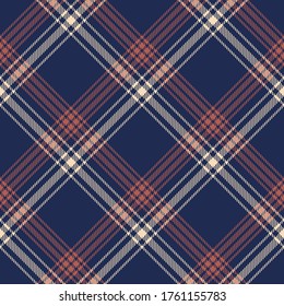 Blue brown plaid pattern vector. Seamless diagonal tartan check plaid for skirt, flannel shirt, or other modern autumn winter textile print.