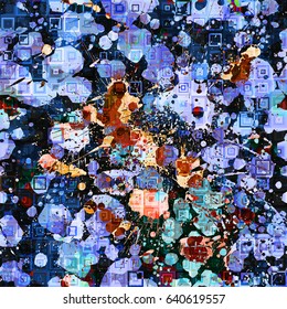 Blue and brown seamless texture from blotches and squares. Abstract vector pattern for fabric, wrapping, home decor. 