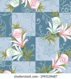 patrón de flor vectorial transparente marrón azul en fondo gris
