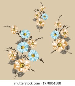 blue and brown vector flower bunch pattern on brown background