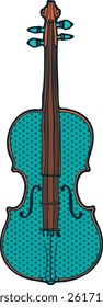 a blue and brown violin with polka-dot motifs