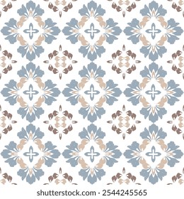 Blue, brown, and white embroidery, motif ethnic ikat seamless textile illustration, print striped ornament, pattern, design for wrapping, silk, scarf, clothing, background, textile, carpets, curtains.