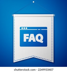 Blue Browser FAQ icon isolated on blue background. Internet communication protocol. White pennant template. Vector Illustration