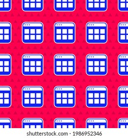 Blue Browser files icon isolated seamless pattern on red background.  Vector