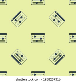 Blue Browser setting icon isolated seamless pattern on yellow background. Adjusting, service, maintenance, repair, fixing.  Vector