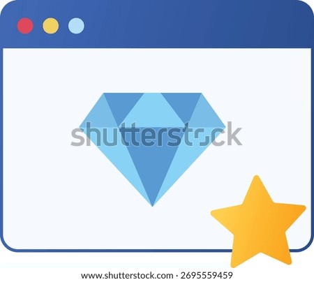Blue browser window with diamond and yellow star icon jewel