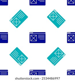 Blue Browser window icon isolated seamless pattern on white background.  Vector