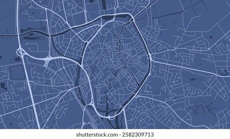 Blue Bruges map, Belgium. Vector city streetmap, municipal area.