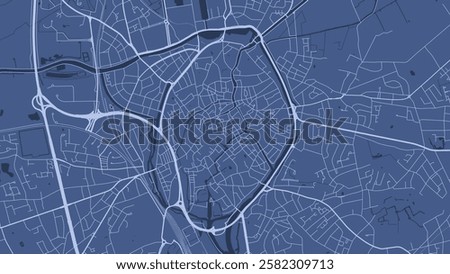 Blue Bruges map, Belgium. Vector city streetmap, municipal area.