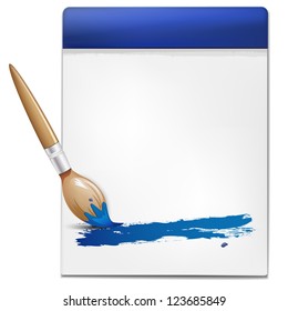 Blue brush and blank page of a notebook for your message