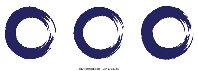 Blue brush circles set isolated on white background.