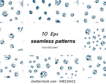 blue brush hand drawn seamless pattern set