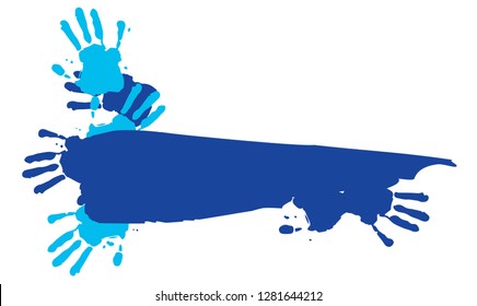 Blue Brush Stoke with Hand Stamp on White Background Vector Illustration