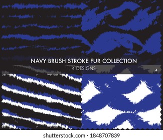 Blue Brush stroke fur collection includes 4 design swatches for fashion prints, homeware, graphics, backgrounds