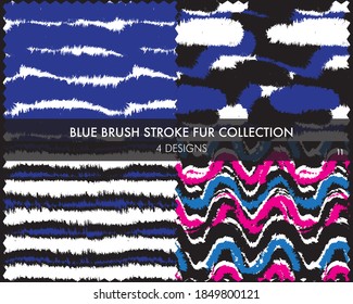 Blue Brush stroke fur collection includes 4 design swatches for fashion prints, homeware, graphics, backgrounds