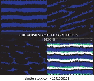 Blue Brush stroke fur collection includes 4 design swatches for fashion prints, homeware, graphics, backgrounds