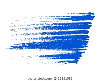 Blue brush stroke. Ink stain painted by hand with semi-dry brush. Vector texture on white isolated background.