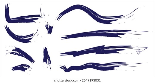 traçado do pincel azul isolado no plano de fundo. Traçados de pincel vetorial para tinta, elementos de design grunge, banners, design de aquarela, textura suja. Traçados de pincel na moda, ilustração de vetor