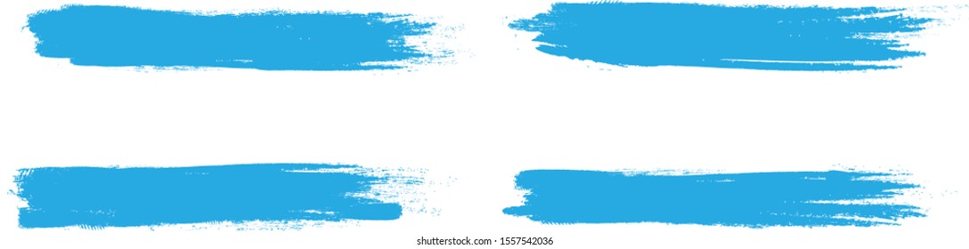 Blue brush stroke set isolated on white background. Trendy brush stroke for blue ink paint, grunge splash, dirt banner, watercolor design and dirty texture. Creative art concept, vector illustration