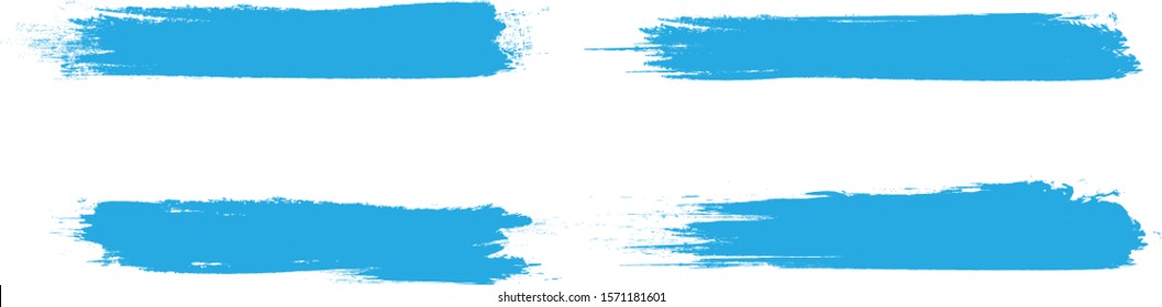 Blue brush stroke set isolated on white background. Trendy brush stroke for blue ink paint, grunge splash, dirt banner, watercolor design and dirty texture. Creative art concept, vector illustration