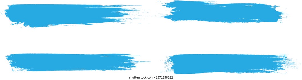 Blue brush stroke set isolated on white background. Trendy brush stroke for blue ink paint, grunge splash, dirt banner, watercolor design and dirty texture. Creative art concept, vector illustration