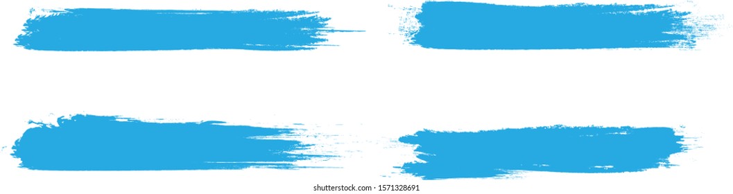 Blue brush stroke set isolated on white background. Trendy brush stroke for blue ink paint, grunge splash, dirt banner, watercolor design and dirty texture. Creative art concept, vector illustration