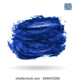 Blue brush stroke and texture. Grunge vector abstract hand - painted element. Underline and border design.