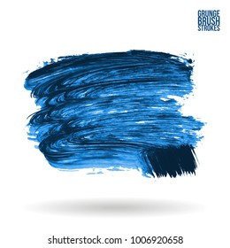 Blue brush stroke and texture. Grunge vector abstract hand - painted element. Underline and border design.