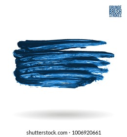 Blue brush stroke and texture. Grunge vector abstract hand - painted element. Underline and border design.