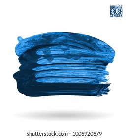Blue brush stroke and texture. Grunge vector abstract hand - painted element. Underline and border design.