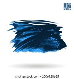 Blue brush stroke and texture. Grunge vector abstract hand - painted element. Underline and border design.