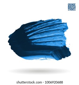 Blue brush stroke and texture. Grunge vector abstract hand - painted element. Underline and border design.