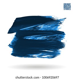 Blue brush stroke and texture. Grunge vector abstract hand - painted element. Underline and border design.
