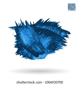 Blue brush stroke and texture. Grunge vector abstract hand - painted element. Underline and border design.