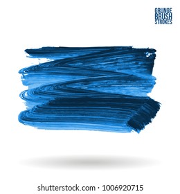 Blue brush stroke and texture. Grunge vector abstract hand - painted element. Underline and border design.