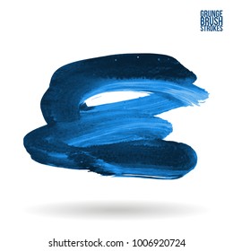 Blue brush stroke and texture. Grunge vector abstract hand - painted element. Underline and border design.