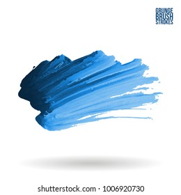 Blue brush stroke and texture. Grunge vector abstract hand - painted element. Underline and border design.