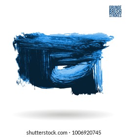 Blue brush stroke and texture. Grunge vector abstract hand - painted element. Underline and border design.
