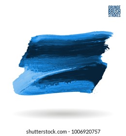 Blue brush stroke and texture. Grunge vector abstract hand - painted element. Underline and border design.