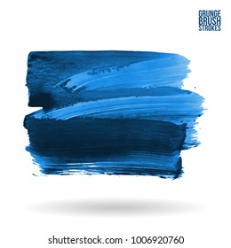 Blue brush stroke and texture. Grunge vector abstract hand - painted element. Underline and border design.
